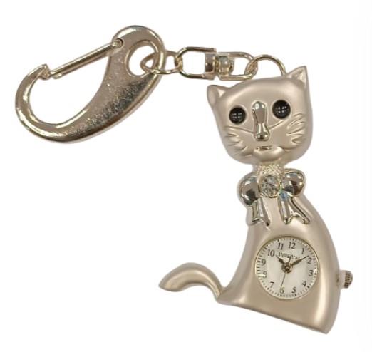 Imperial Key Chain Clock Cat Silver IMP713 - CLEARANCE NEEDS RE-BATTERY