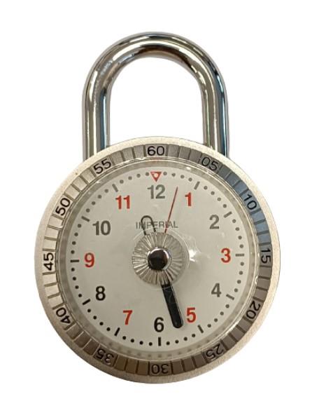 Miniature Clock Silvertone Plated Padlock Solid Brass IMP1021S - CLEARANCE NEEDS RE-BATTERY