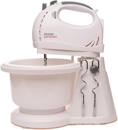 KitchenPerfected 300w Hand Mixer with 2ltr Rotating Bowl - White