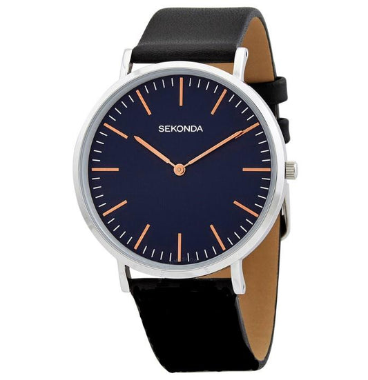 Sekonda Mens Basic Blue Dial Black Leather Strap Watch 1343