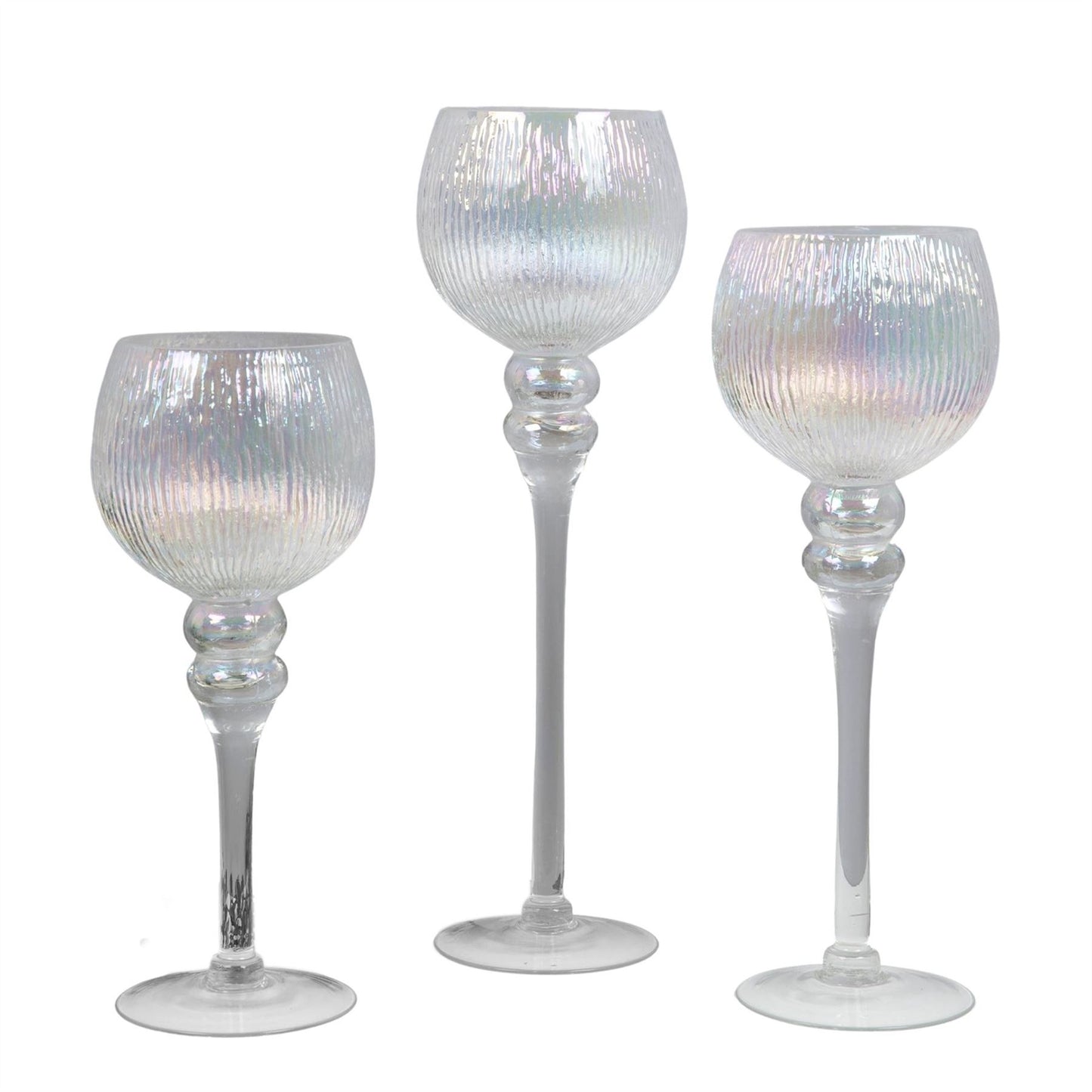 Set of 3 Clear Glass Goblet Style Candle Holders