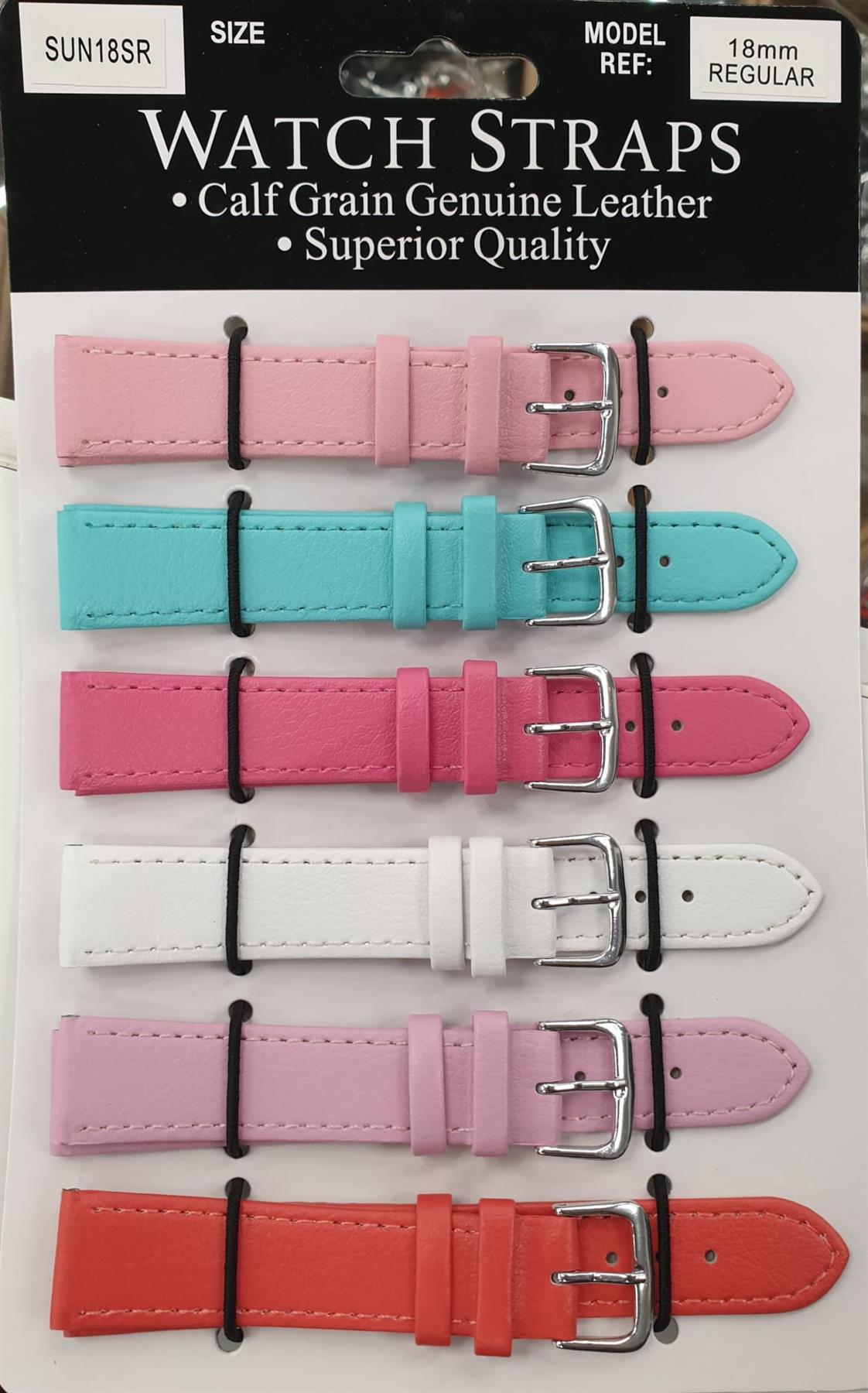 SUNSR Sun Mixed Colour Calf Leather Watch Straps Regular card of 6 - Silver Buckle