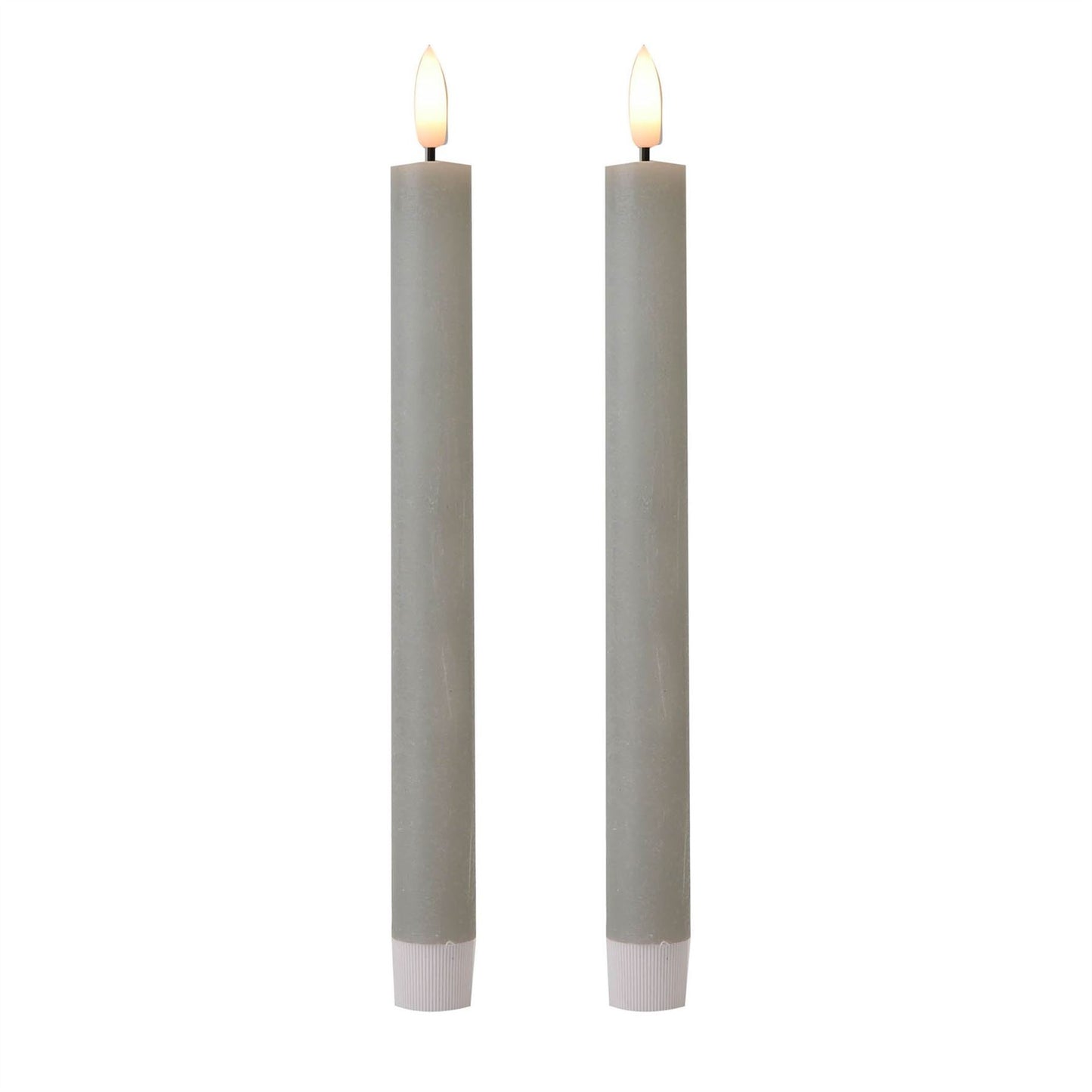 Set of 2 LED Wax Taper Candles Dove Grey 24cm