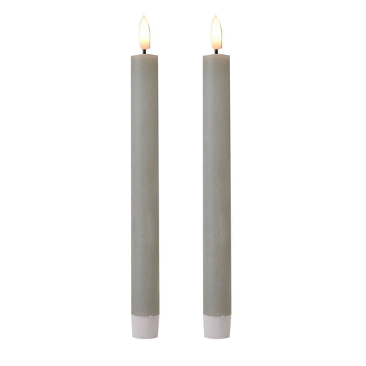 Set of 2 LED Wax Taper Candles Dove Grey 24cm