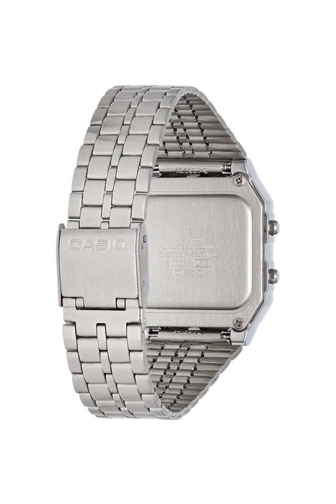 Casio Mens Vintage Classic Digital Silver-Tone World Time Bracelet Watch A500WA-1ACF