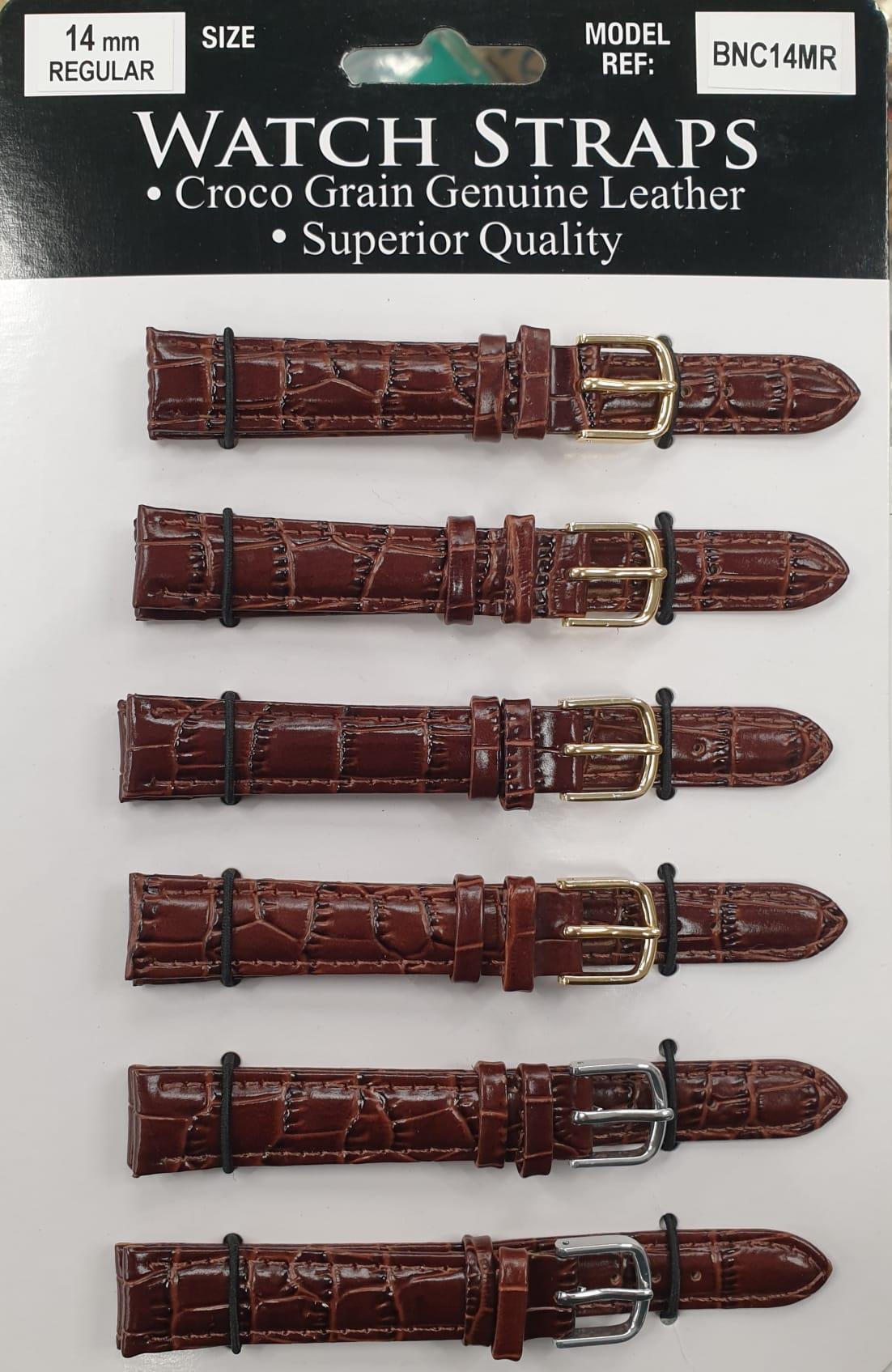 BNCMR Brown padded crocodile Leather Straps card of 6 Available Multiple Size