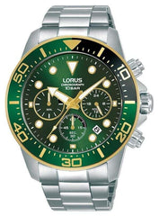 Lorus Mens Chronograph 100m 43mm Dark Green Sunray Dial Stainless Steel Watch RT340JX9