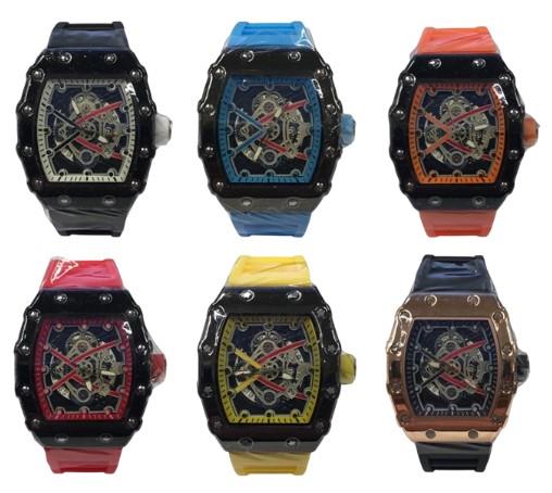 New Rubber Gents Black Screw Fashion Quartz Movement Dated Skeleton Clear Dial Rubber Strap Watch Available Multi Colour NY London