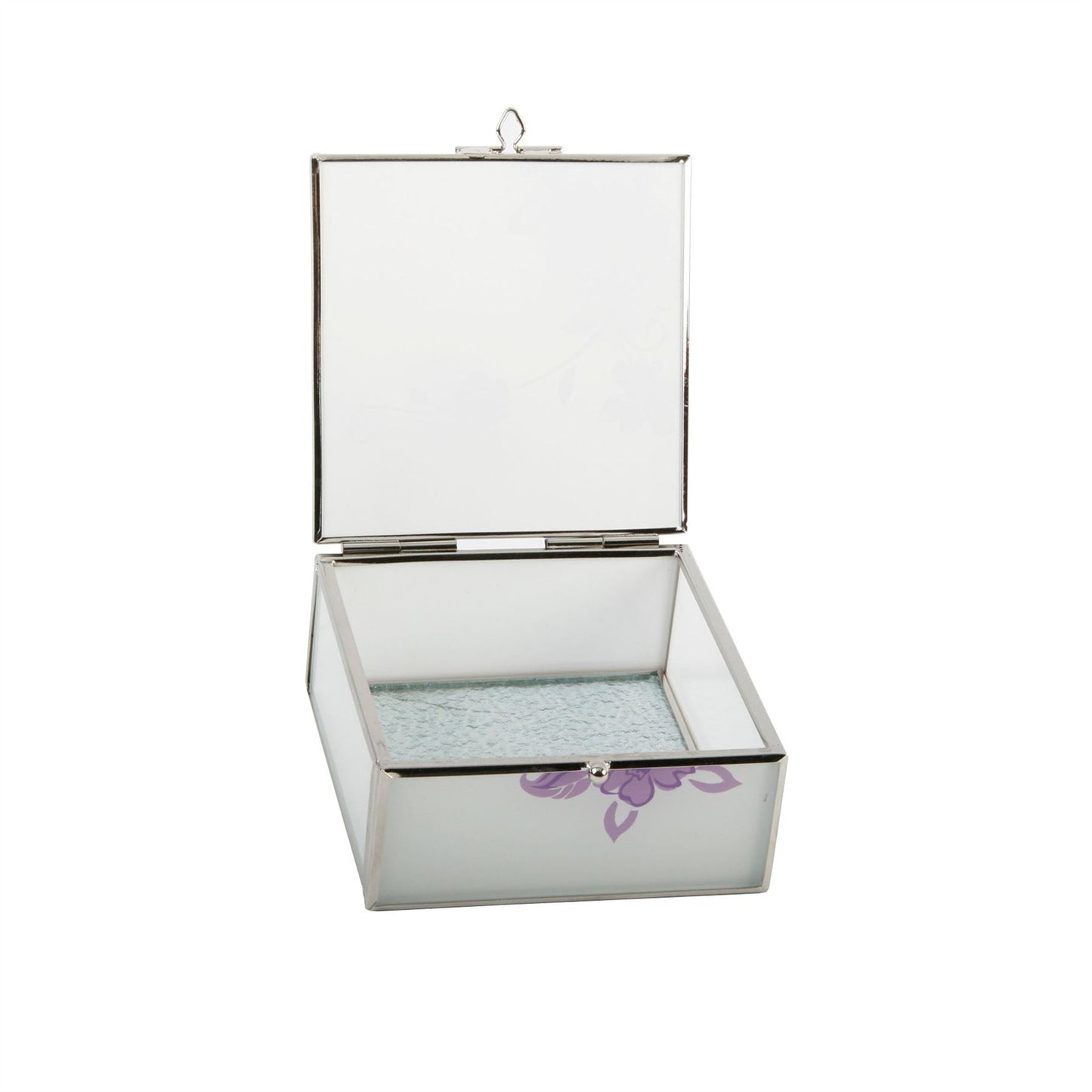 Glass Square Trinket Box Purple Butterfly/Flwrs/Crys