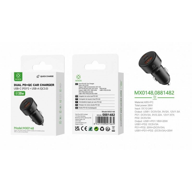 Woox Dual PD+QC Car Charger 38w Quick Charge Black