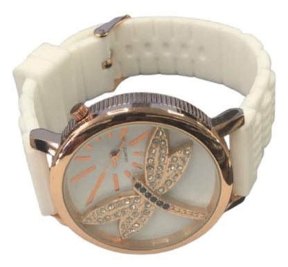 Ladies Fashion Butterfly Bling Dial with Rubber Strap Watch - CLEARANCE NEEDS RE-BATTERY Available Multiple Color