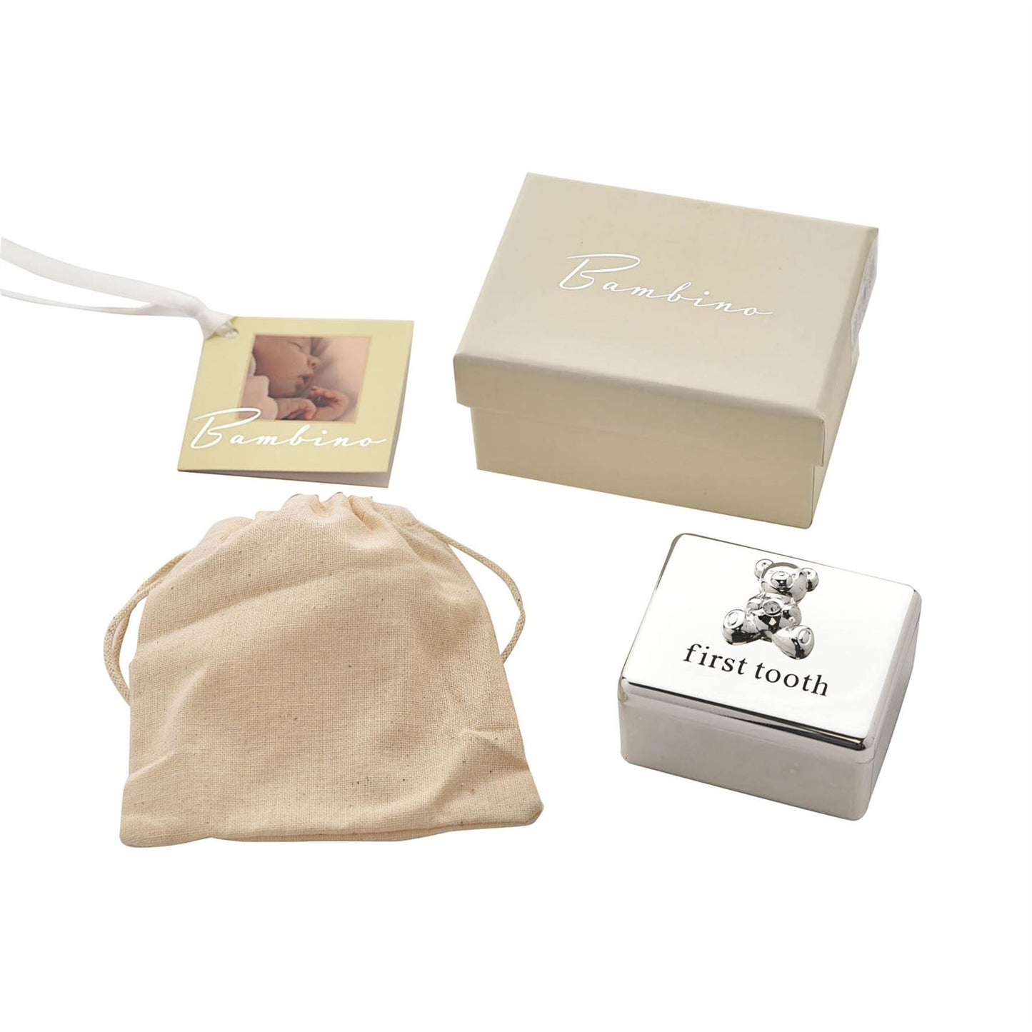 Bambino Silver Plated First Tooth Box with Teddy Icon