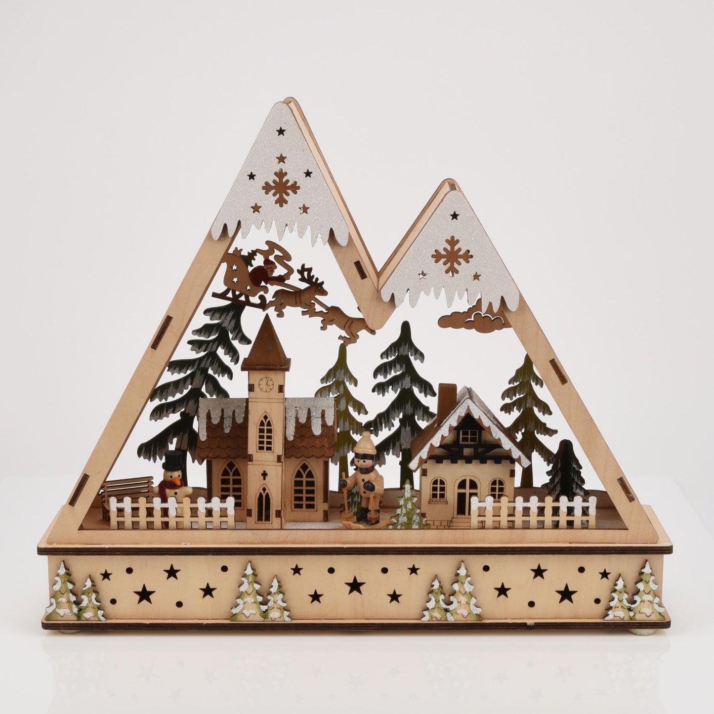 LED Light Up Wooden Mountain Scene