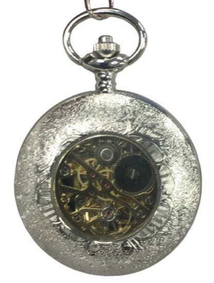 Mens & Ladies Mechanical Hand Winding Half Hunter Steampunk Silver Pocket Watch