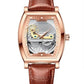 Longbo Mens Automatic Hollow mechanical Dial Analogue Rose/Brown Leather Strap Watch