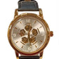 NY London Mens Automatic Dial Analogue Gold/White with Black Leather Strap Watch