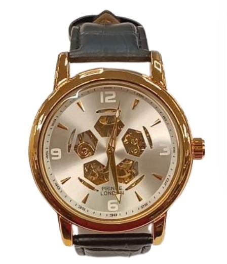 NY London Mens Automatic Dial Analogue Gold/White with Black Leather Strap Watch