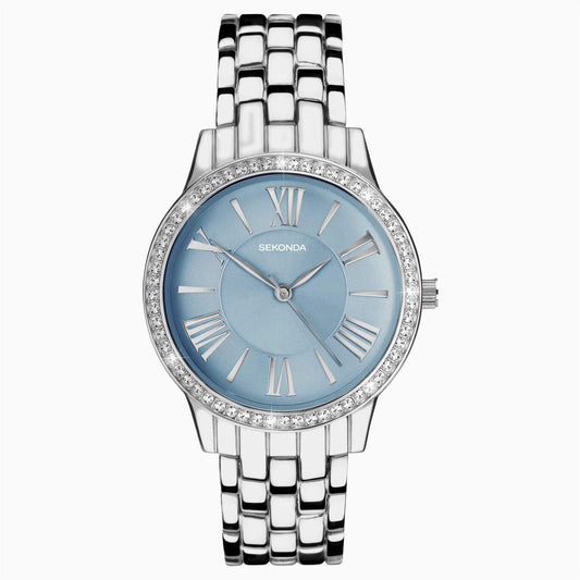Sekonda Ladies Silver Case & Alloy Bracelet with Blue Dial