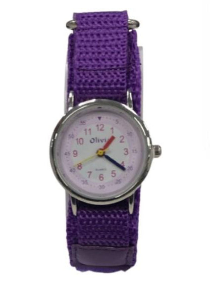 Olivia Children's Girls Analogue Quartz Time Teacher Watch with Purple Velcro Strap TOC155  - CLEARANCE NEEDS RE-BATTERY