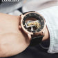 NY London Mens Automatic Hollow mechanical Dial Analogue Rose Brown/Black Leather Strap Watch