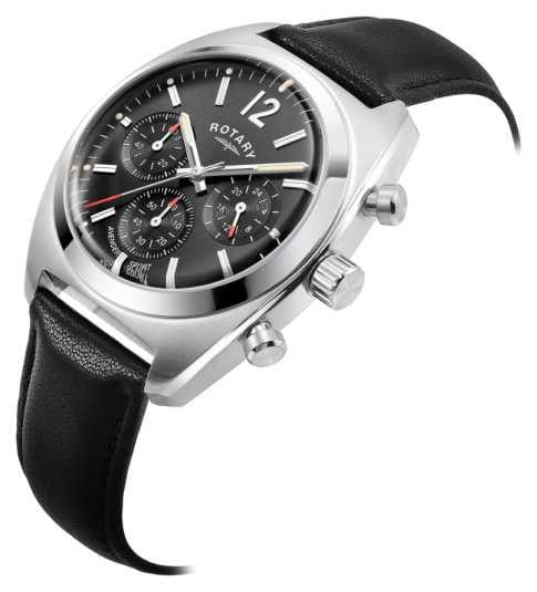Rotary Mens Avenger Sport Chronograph Black Dial Black Leather Strap Watch