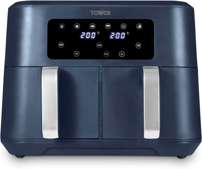 Tower Vortx 8.5L Dual Basket Air Fryer with Dual Cook Function, 2400W, Grey & Chrome