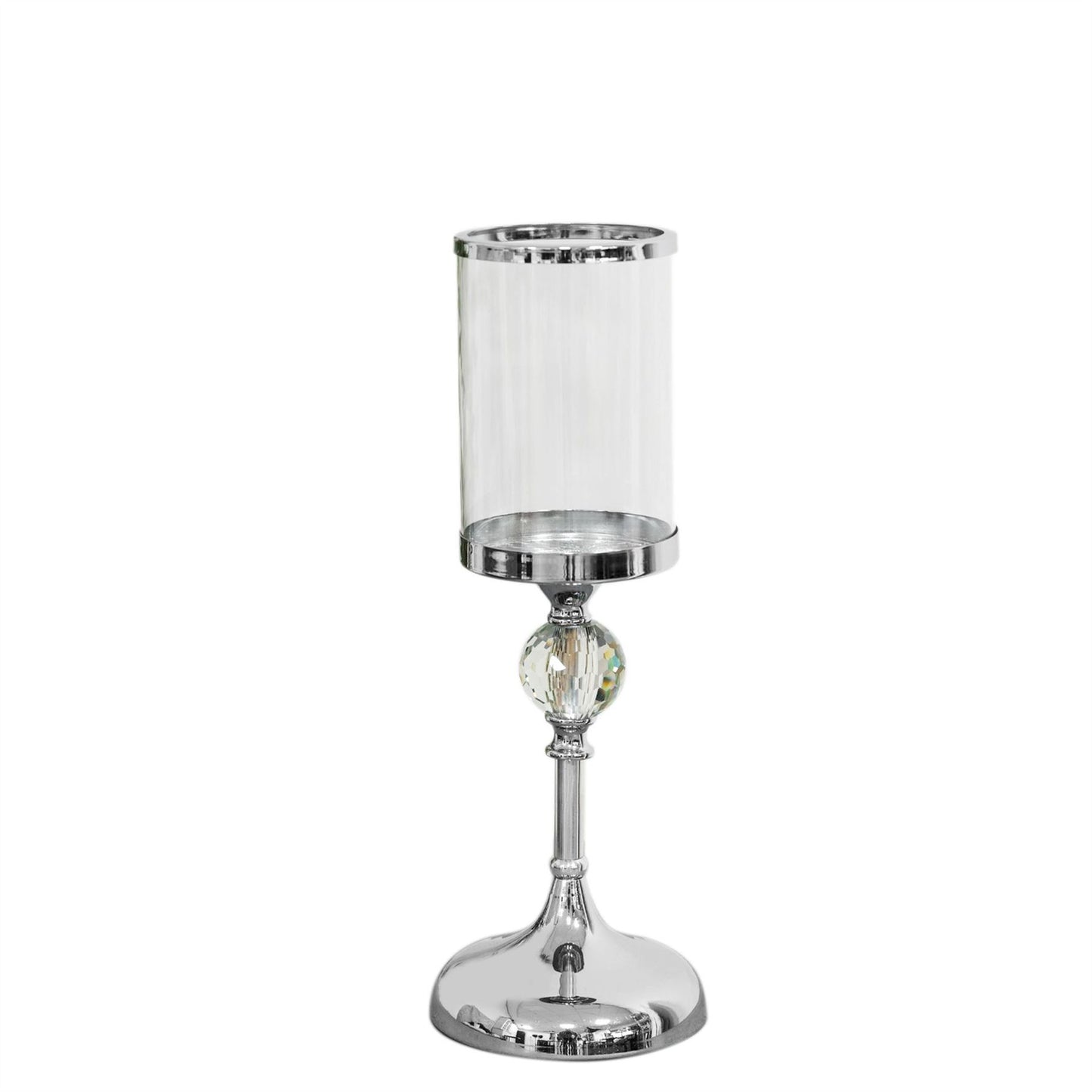 Hestia Chrome Finish and Glass Candle Holder 37cm