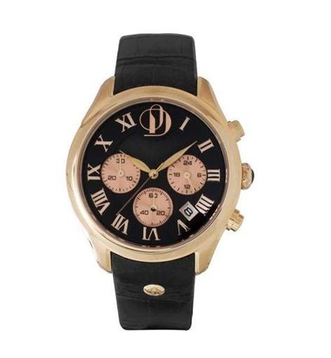 Project D London Ladies Chronograph Rose Gold plated case Roman Numeral Dial  Black Leather Strap Watch CLEARANCE NEEDS RE-BATTERY-UNBOXED