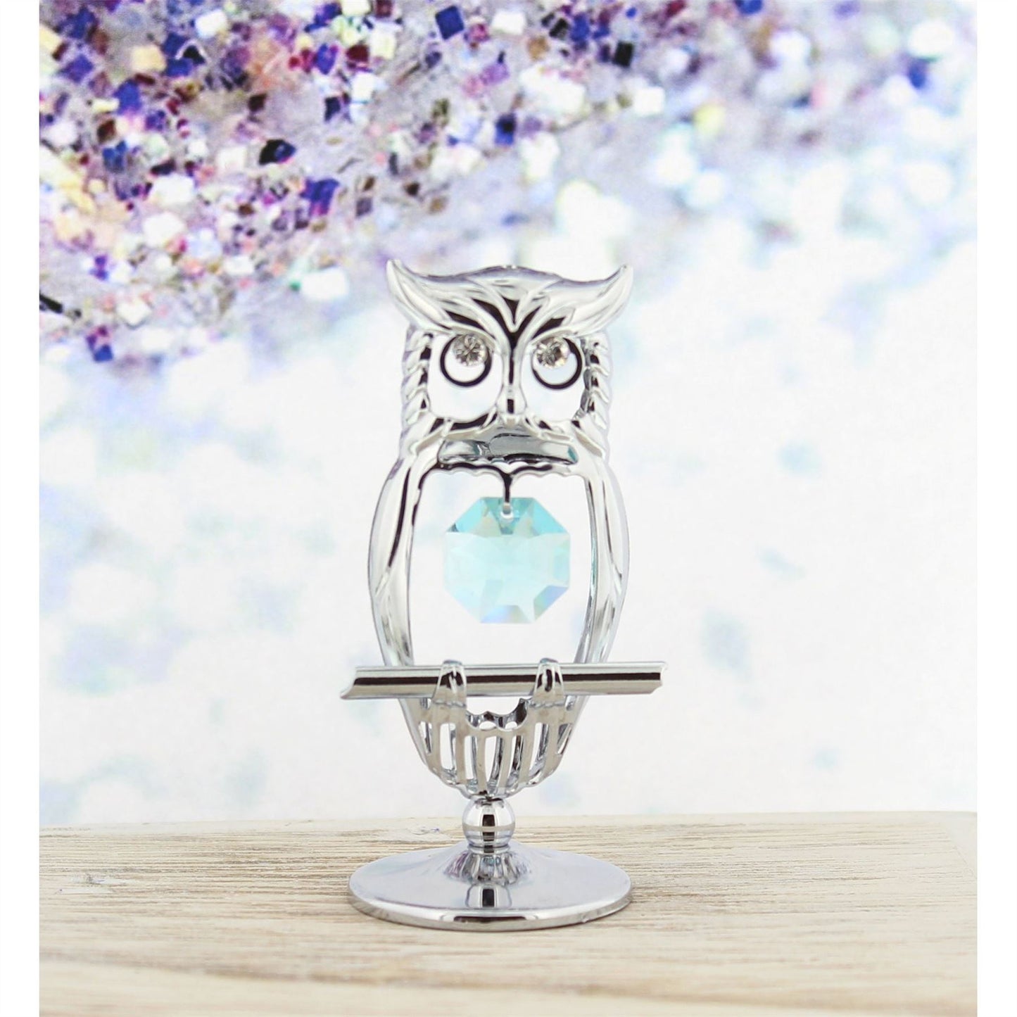 Crystocraft Chrome Plated Owl Ornament With Crystal