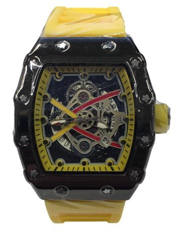 New Rubber Gents Black Screw Fashion Quartz Movement Dated Skeleton Clear Dial Rubber Strap Watch Available Multi Colour NY London