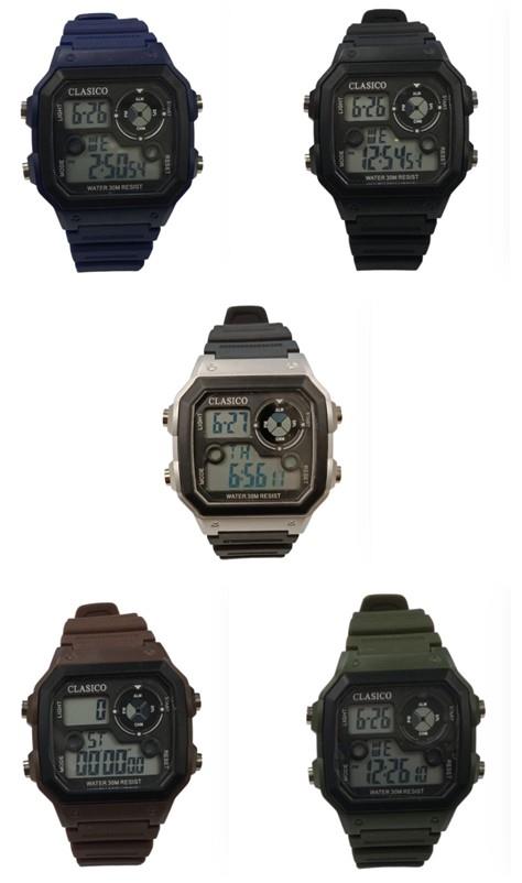 Clasico Mens Digital Water Resistant Rubber Strap Watch Available Multiple colour