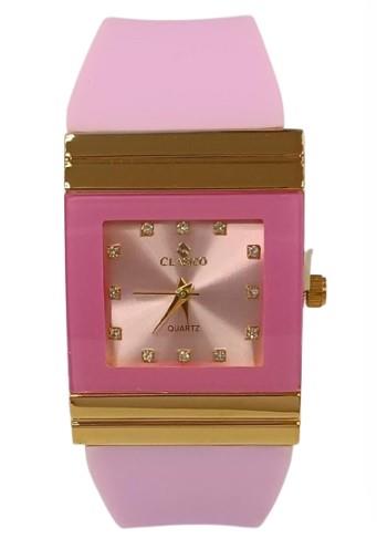 Clasico Ladies Water Resistant Bling Big Square Dial Rubber Strap WatcH  Available Multiple colour