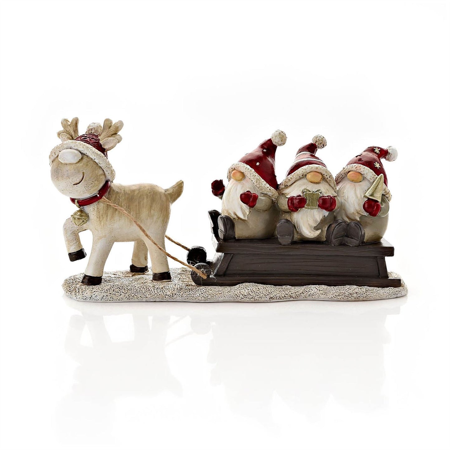 Gnomes in Sleigh with Reindeer Figurine