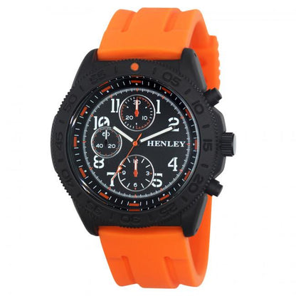 Henley Mens Fashion Multi Eye Black Dial With Sports Large Silicone Strap Watch H02218 Available Multiple Colour