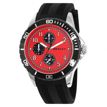 Henley Mens Multi Eye Polished Silver Sports Dial Black Silicone Watch H02229 Available Multiple Colour