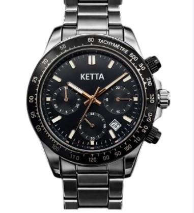 Ketta Mens Fashion Dated Multi Dial with Black Top Ring Silver Metal Bracelet Strap Watch Available Multiple Colours