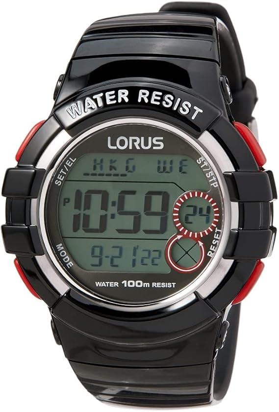 Lorus Mens Ladies Sports Chronograph Digital Black Rubber Strap Watch R2317KX9