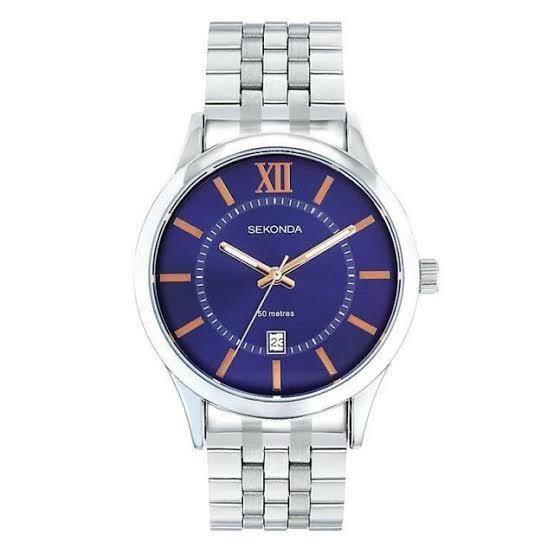 Sekonda Mens Dated Round Blue Dial Stainless Steel Bracelet Watch 1197