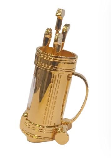 Miniature Clock Gold Plated Golf Bag Solid Brass IMP62 - CLEARANCE NEEDS RE-BATTERY