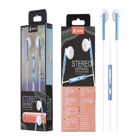 C5137 Earphone Shake with Mic, 1.2M, White+Blue