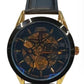 NY London Mens Automatic Dial Analogue Gold/Black Leather Strap Watch