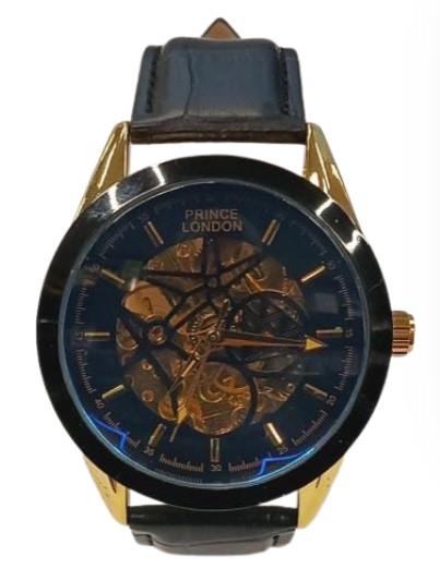 NY London Mens Automatic Dial Analogue Gold/Black Leather Strap Watch