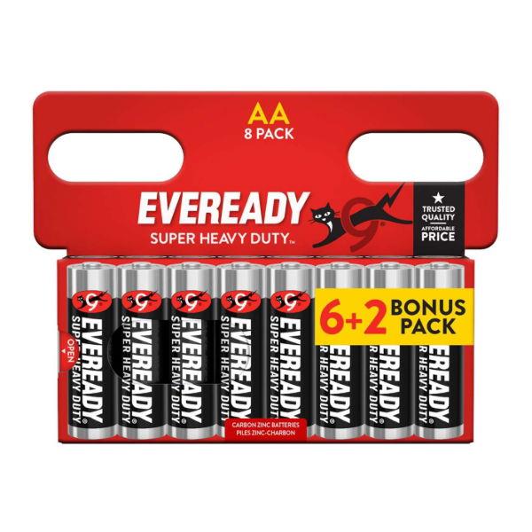 Eveready Batteries AA Super Heavy Duty - Pack of 8 (6 + 2)