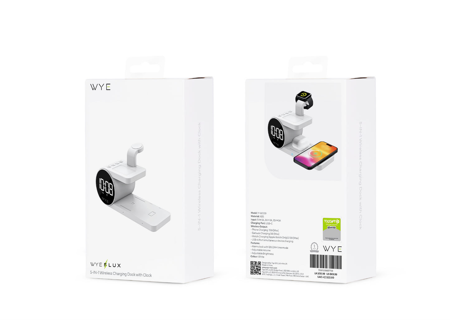 WYEFLUX 5-IN-1 Wireless Charging Dock with Clock