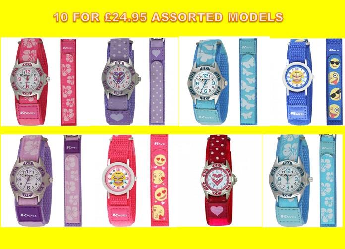 Ravel Children Girl Boy 10 FOR £24.95 ASSORTED MODELS Nylon Velcro Strap Watch R1507  - CLEARANCE NEEDS RE-BATTERY