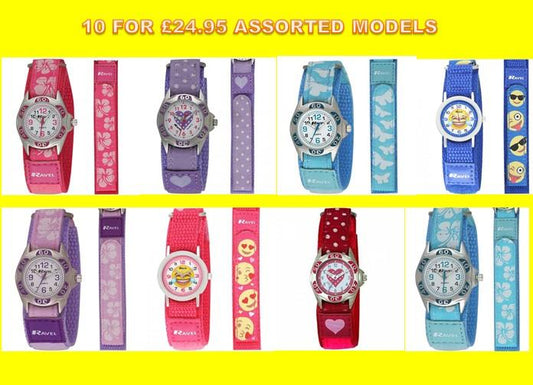 Ravel Children Girl Boy 10 FOR £24.95 ASSORTED MODELS Nylon Velcro Strap Watch R1507  - CLEARANCE NEEDS RE-BATTERY