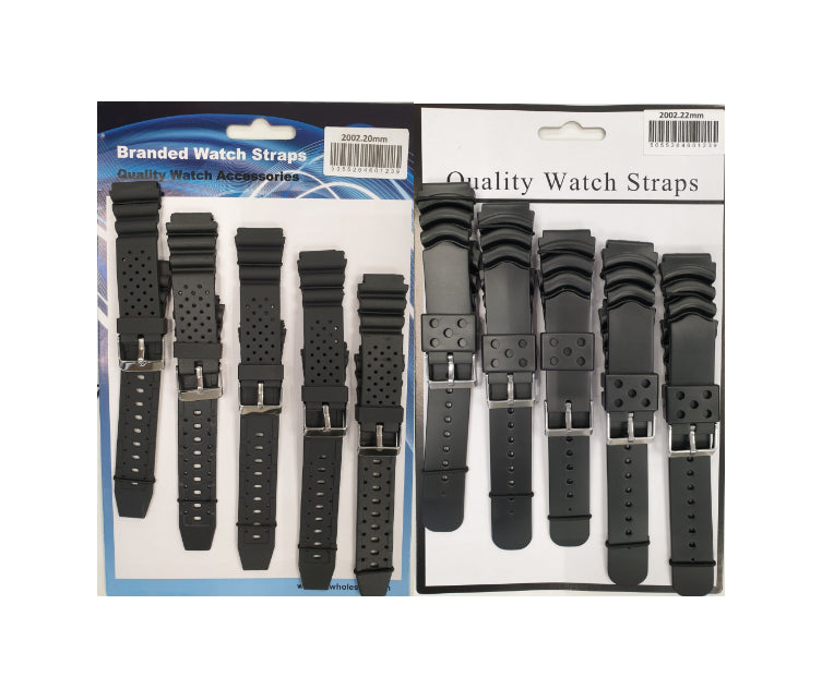 2002 Heavy Duty PU Watch Straps 5PKS Available Sizes 18mm To 24mm