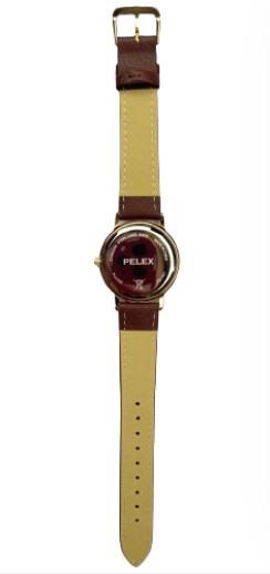 Pelex Mens Roman Number Gold Case White Dial Brown Leather Strap Quartz Watch