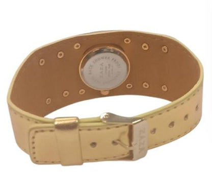 Zaza London Ladies Fashion Golden Extra Small Dial Golden Mirror & Golden Leather Strap Watch - CLEARANCE NEEDS RE-BATTERY