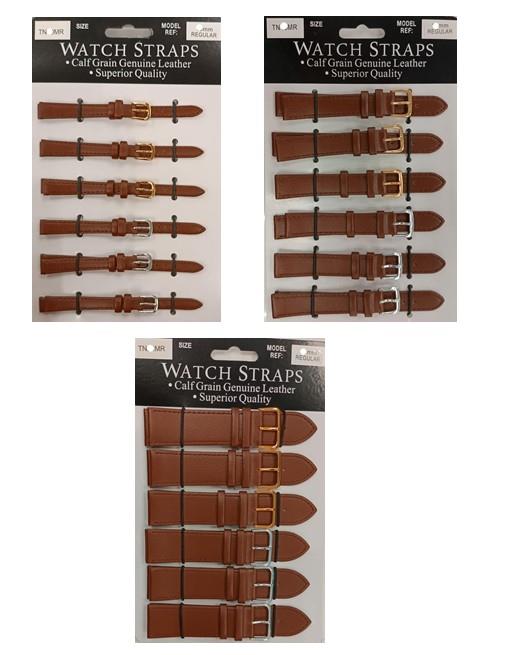 TNMR Tan calf regular watch straps card of 6 Available Size 10MM - 24MM